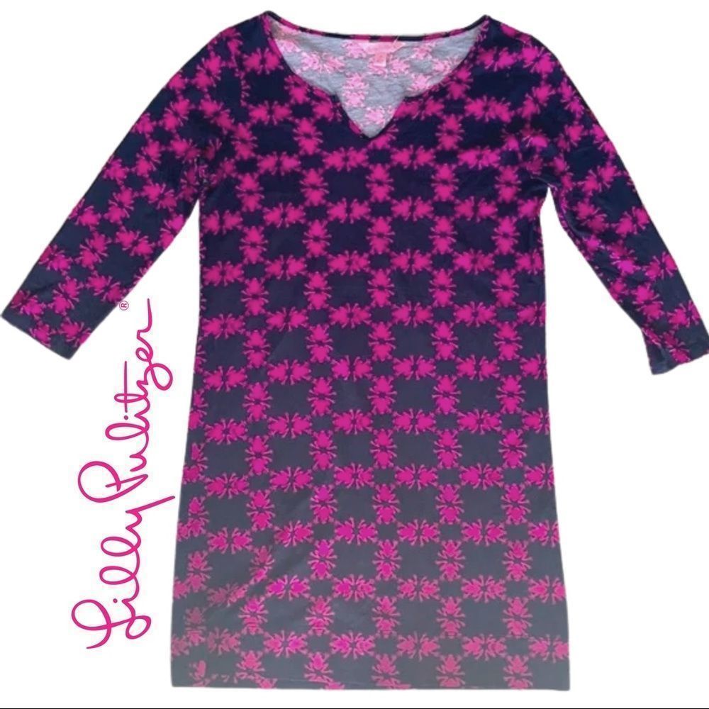 lilly pulitzer get happy frog theme dress Pima cotton pink and purple XS